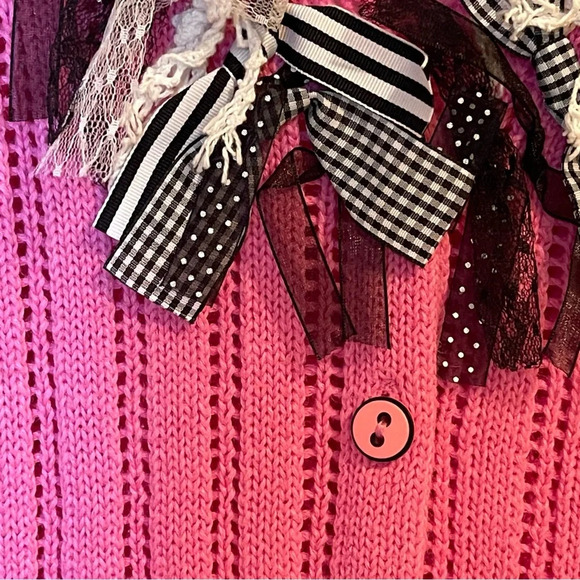Vintage Design Options Phillip Jane Gordon bows trim cotton open knit pink M - Picture 2 of 9